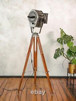 Vintage Floor lamp VEB NARVA Aka Electric 1980s Theatre Spotlight Wooden Tripod