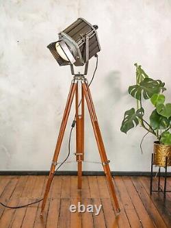 Vintage Floor lamp VEB NARVA Aka Electric 1980s Theatre Spotlight Wooden Tripod