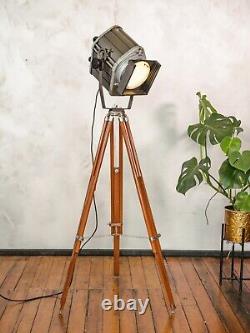 Vintage Floor lamp VEB NARVA Aka Electric 1980s Theatre Spotlight Wooden Tripod