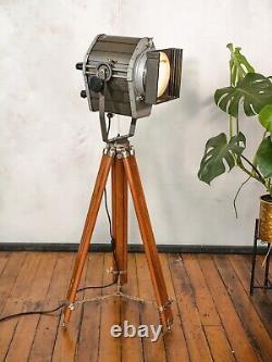 Vintage Floor lamp VEB NARVA Aka Electric 1980s Theatre Spotlight Wooden Tripod