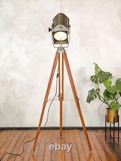 Vintage Floor lamp VEB NARVA Aka Electric 1980s Theatre Spotlight Wooden Tripod