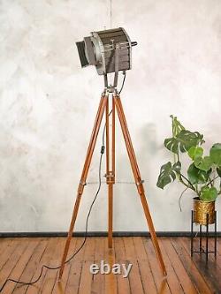 Vintage Floor lamp VEB NARVA Aka Electric 1980s Theatre Spotlight Wooden Tripod