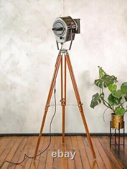 Vintage Floor lamp VEB NARVA Aka Electric 1980s Theatre Spotlight Wooden Tripod