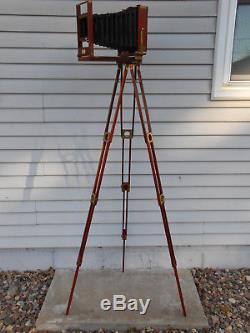 Vintage Folmer & Schwing Wooden Crown Tripod No. 3, All Brass Fittings