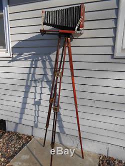 Vintage Folmer & Schwing Wooden Crown Tripod No. 4, All Brass Fittings