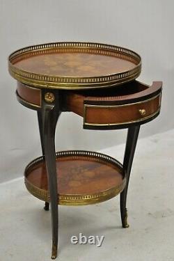 Vintage French Louis XV Marquetry Inlay Bronze Ormolu 1 Drawer Tripod Side Table
