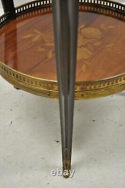 Vintage French Louis XV Marquetry Inlay Bronze Ormolu 1 Drawer Tripod Side Table