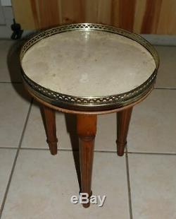 Vintage French Provincial Small Round Marble Top Tripod Side Table