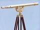 Vintage Golden Finish Standing Brass 39 Inch Telescope With Wooden Tripod Stand