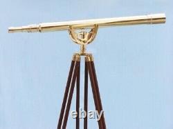 Vintage Golden Finish Standing Brass 39 Inch Telescope With Wooden Tripod Stand