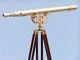 Vintage Golden Finish Standing Brass 39 Telescope With Wooden Tripod Stand