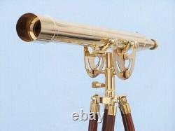 Vintage Golden Finish Standing Brass 39 Telescope With Wooden Tripod Stand