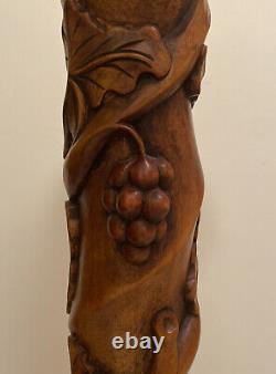 Vintage Hand Carved Grape Vine Mahoghany Torchiere Pedestal Tripod Plant Stand