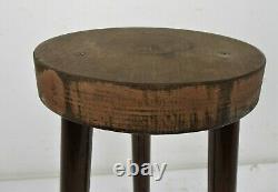 Vintage Hand Carved wood Tripod Milking Stool Pedestal Table Pedestal Barn Style