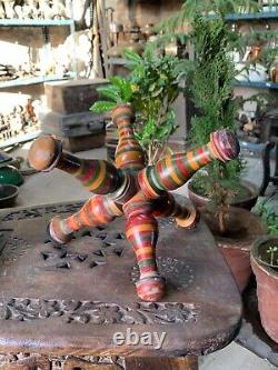 Vintage Handcrafted Wooden Lacquer Multicolored Unique Book Stand Tripod Stand