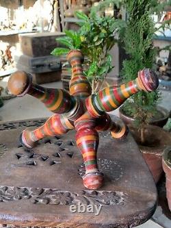Vintage Handcrafted Wooden Lacquer Multicolored Unique Book Stand Tripod Stand