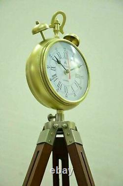 Vintage Handmade Designer Wood and Metal Clock, Adjustable Wooden Tripod