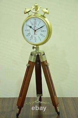 Vintage Handmade Designer Wood and Metal Clock, Adjustable Wooden Tripod