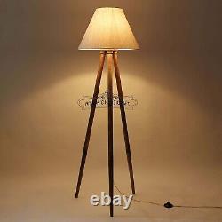 Vintage Handmade Wooden Tripod Floor Lamp for Living Room, Bedroom Modern Lamp