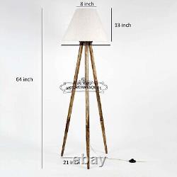 Vintage Handmade Wooden Tripod Floor Lamp for Living Room, Bedroom Modern Lamp