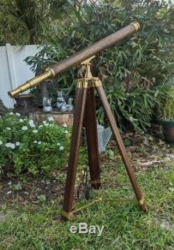 Vintage Harbor Master Brass Telescope Adjustable Wood Tripod Nautical