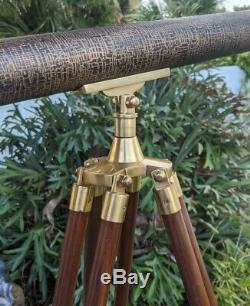 Vintage Harbor Master Brass Telescope Adjustable Wood Tripod Nautical