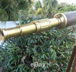 Vintage Harbor Master Brass Telescope Adjustable Wood Tripod Nautical