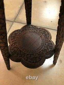 Vintage Heavily Carved Wooden Indian Tripod Standing Table 56 x 41cm