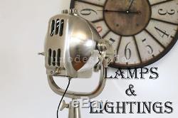 Vintage Heavy Big Spotlight Tripod Lamp Searchlight With Floor Wooden Tripod
