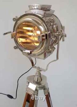 Vintage Hollywood Collectible Spotlight Wooden Heavy Tripod Big Light Floor Lamp