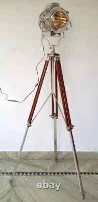 Vintage Hollywood Collectible Spotlight Wooden Heavy Tripod Big Light Floor Lamp
