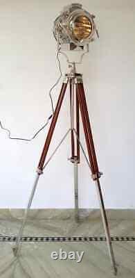 Vintage Hollywood Collectible Spotlight Wooden Heavy Tripod Big Light Floor Lamp