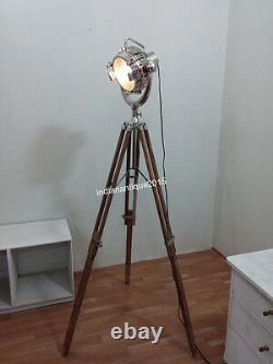 Vintage Hollywood Designer Spotlight With Floor Lamp Wooden Tripod Stand