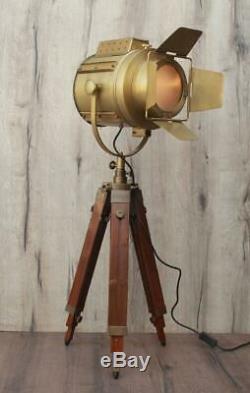 Vintage Industrial Antique Flaps Brass Brown Tripod Floor Lamp Nautical Decor