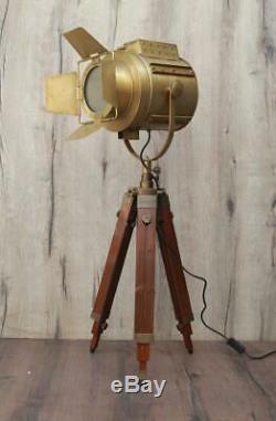 Vintage Industrial Antique Flaps Brass Brown Tripod Floor Lamp Nautical Decor