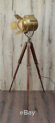 Vintage Industrial Antique Flaps Brass Brown Tripod Floor Lamp Nautical Decor