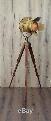 Vintage Industrial Antique Flaps Brass Brown Tripod Floor Lamp Nautical Decor