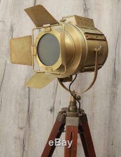 Vintage Industrial Antique Flaps Brass Brown Tripod Floor Lamp Nautical Decor