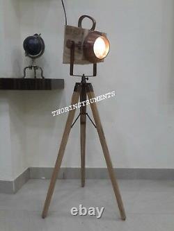 Vintage Industrial Camera Spot Light Search Light Floor Lamp With Wooden Tripod
