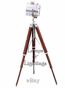 Vintage Industrial DESIGNER Chrome Nautical Search light Tripod Floor Lamp Home