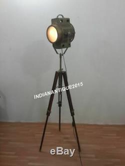 Vintage Industrial Designer Antique Brass Spot Light Floor Lamp Tripod Stand