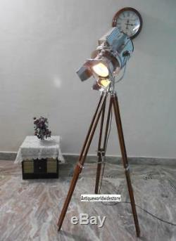 Vintage Industrial Designer Chrome Nautical Spot Light Tripod Floor Lamp Decorat