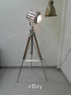 Vintage Industrial Designer Nautical Spotlight Floor Lamp Tripod Stand