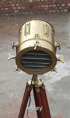 Vintage Industrial Modern Floor Lamp Nautical Tripod Marine Studio Searchlight