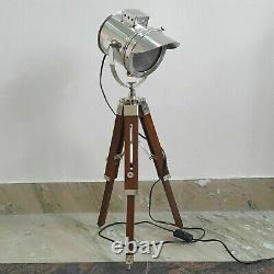 Vintage Industrial Nautical Antique Brass Spot Light Floor Lamp Tripos Stand