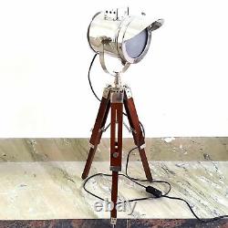 Vintage Industrial Nautical Antique Brass Spot Light Floor Lamp Tripos Stand