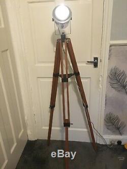 Vintage Industrial Search Light/ Spot Light. On Hard Wood Tripod