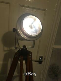 Vintage Industrial Search Light/ Spot Light. On Hard Wood Tripod