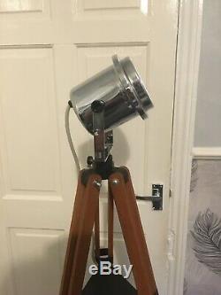 Vintage Industrial Search Light/ Spot Light. On Hard Wood Tripod