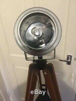 Vintage Industrial Search Light/ Spot Light. On Hard Wood Tripod